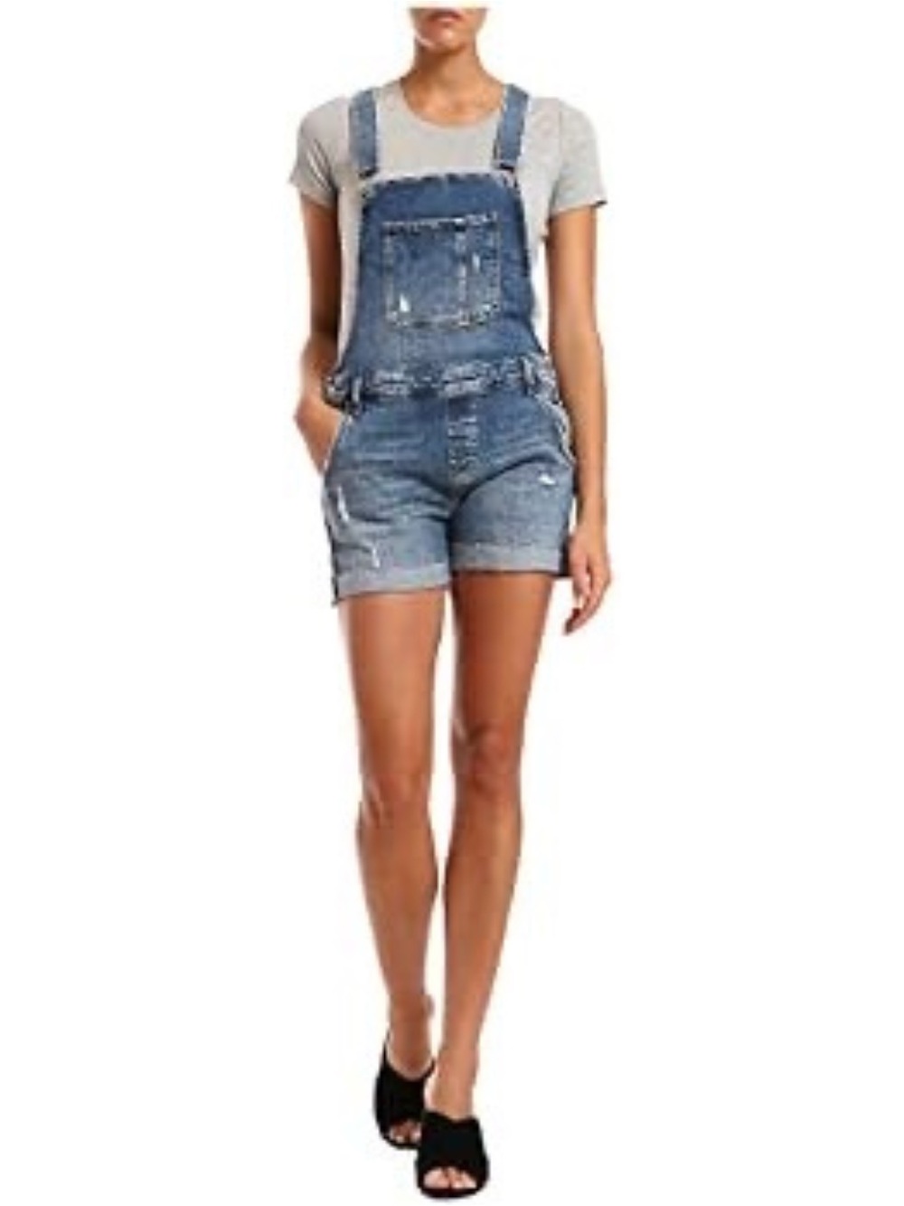 NWT Mavi Wanda Distressed Denim Short Overalls Size S